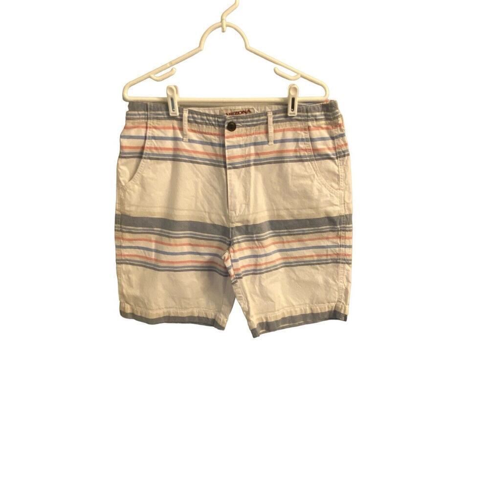 Arizona Jean Co Mens Shorts White, Blue/Red Stripes, size 34 pockets belt loop